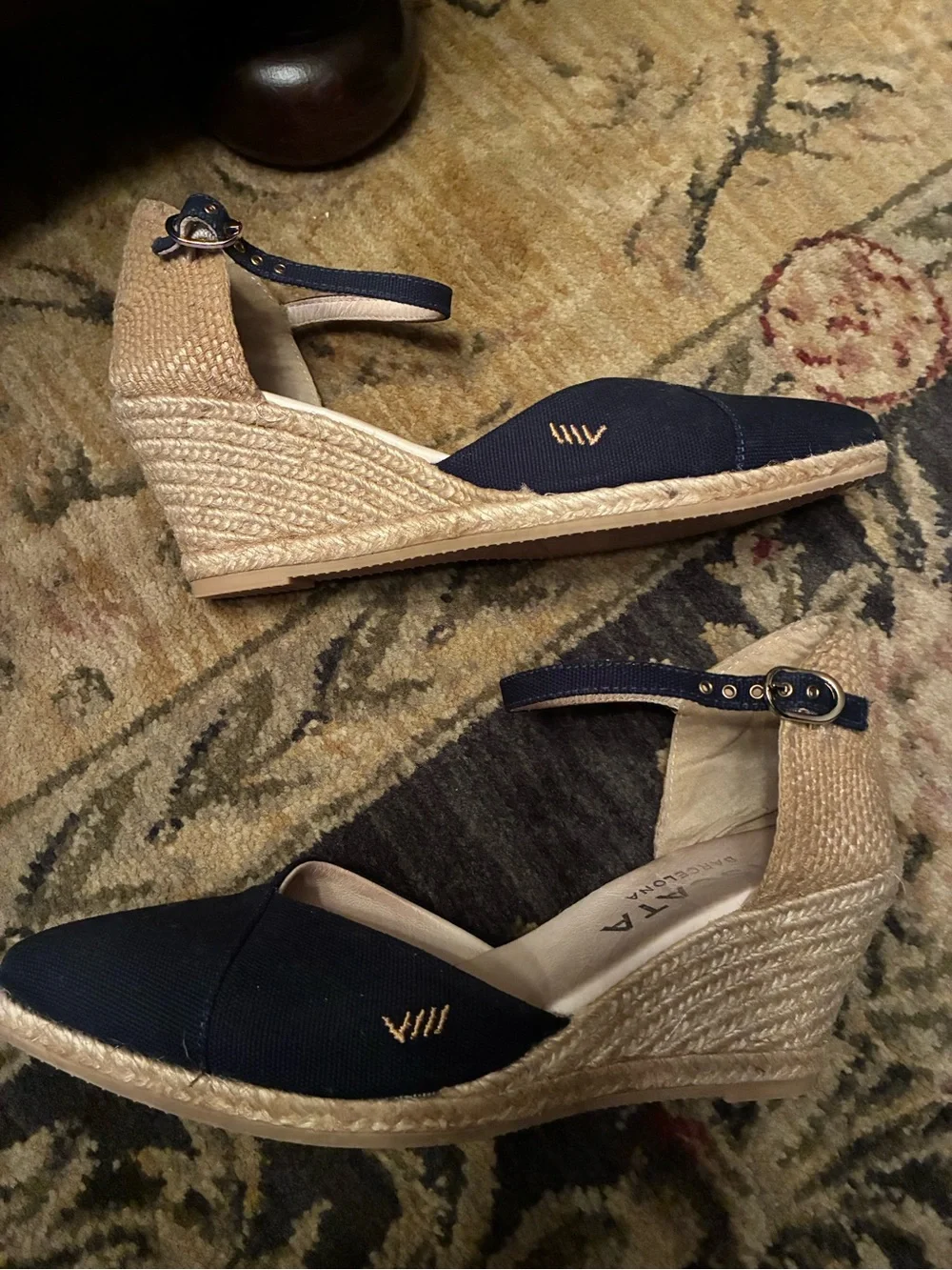 Ankle-Strap Wedge Espadrilles in Navy